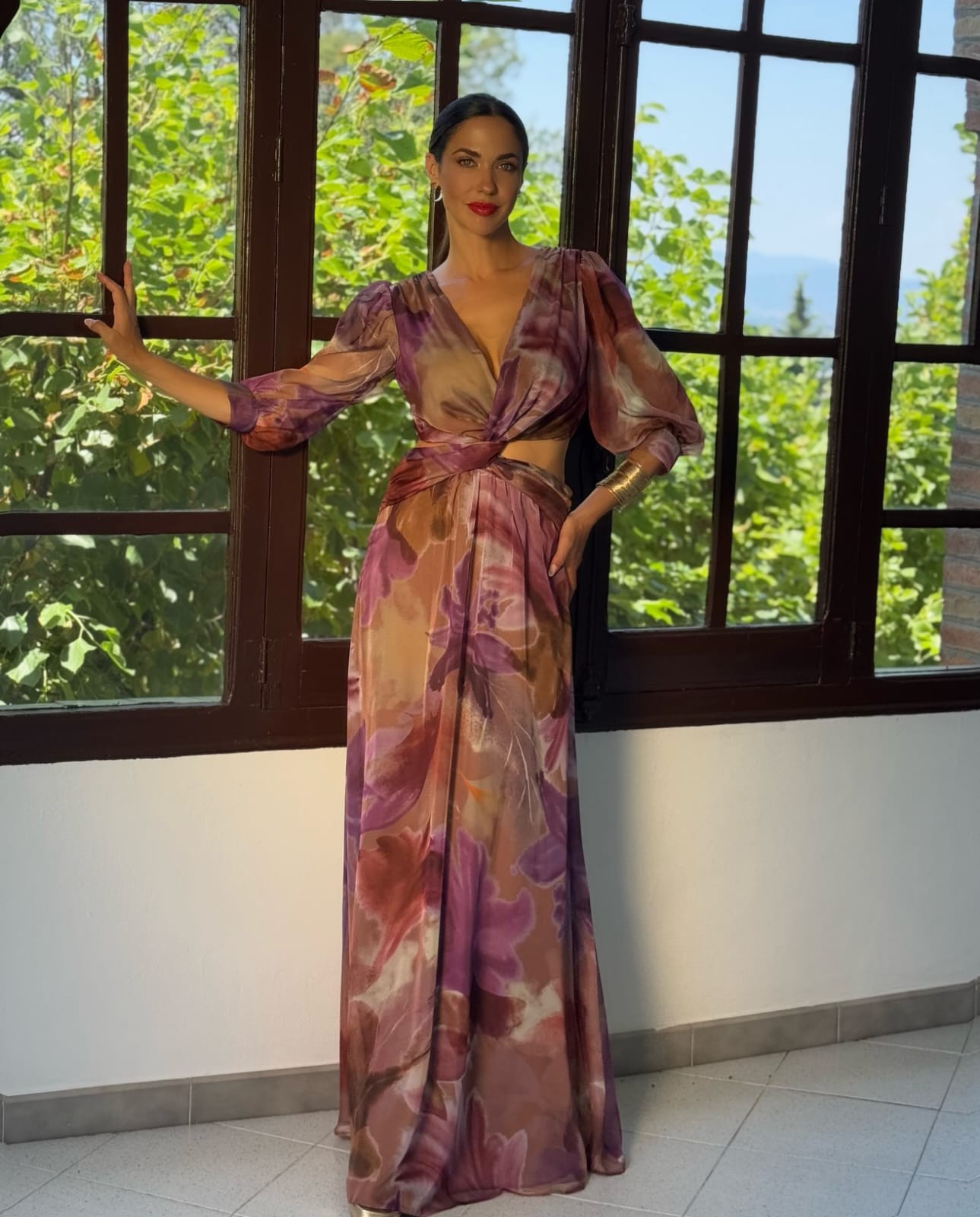 VESTIDO LARGO DE GASA AGUJERO ESTAMPADO2